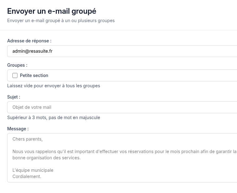 Envoi d'emails groupé