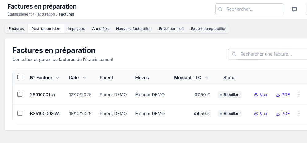 Génération automatique des factures