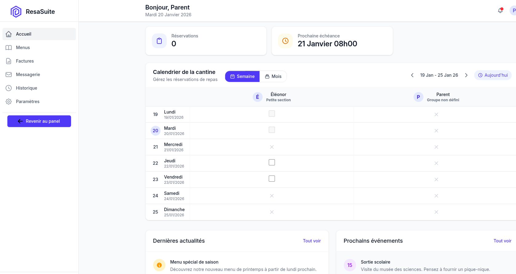 Portail famille cantine